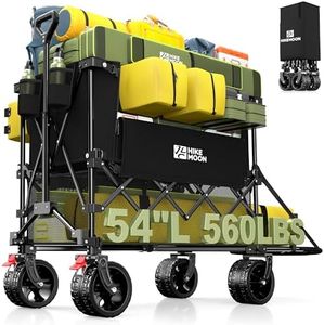 Hikemoon 400L Double Decker Wagon with Tailgate 54'' Extra Long, 560LBS Heavy Duty Wagons Carts Foldable, Big All-Terrain Wheels with Brakes, Utility Folding Cart for Beach, Camping, Sports, Black