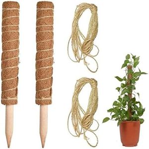 REKALRO 2 piezas de palos de musgo de 40 cm, palos de plantas, coco, enrejado de monstera, palos de enrejado con 2 piezas de cuerda de 2 m de largo, palos de plantas, ayudas de enrejado para el jardín