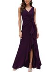 FQA Long Black Evening Gowns for Women Formal Dresses for Women Evening Party Elegant V Neck Sleeveless Split Wrap, Purple, Small