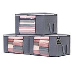 Yopih 90L Clothes Storage Bags Large Capacity Clothing Organizers with Reinforced Handles and Clear Window Three-ply Thick Breathable Fabric Containers for Bedding Comforters Blankets Sheet