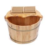 WEMAKMAK Handcrafted Cypress Foot Tub with Massager - Eco-Friendly, Leak-Proof, 9-Inch Deep Basin for Comfort and Relaxation - Includes Lid, Ideal for Seniors and Home Spa Experience