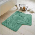 GC GAVENO CAVAILIA Greek Key Pattern Bath Mats 2 Piece Sets Non Slip, Soft Washable Rug Quick Dry Water Absorbent Bathroom Shower Mat & Pedestal Set, Sage Green