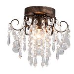 Q&S Small Crystal Ceiling Light Fixture Flush Mount,Black Ceiling Lights Modern Chandelier,Bedroom Hallway Closet Light Fixture Ceiling,Dia9.5 1 Light