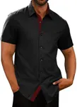 JMIERR Men's Dress Shirts Regular Fit Wrinkle-Free Short Sleeve Casual Button Down Shirt, L, A Black2