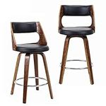 Moustache Set of 2 Bar Stools, Wood Swivel Barstools with Backrest and Foot Ring 26 Inch Counter Stools for Kitchen Home Bar Counter Coffee Shop