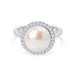 Ornate Jewels 925 Silver Freshwater Pearl and American Diamond Halo Ring for Women and Girls | with Certificate of Authenticity & 925 Stamp | Life-time Warranty*