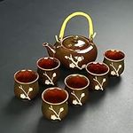 SijiHua Tea Cup Ceramic Tea Set Gift Set Large Teapot (7-Piece Set) 1 Pot 6 Cups Brown