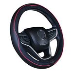 Istn Microfiber Leather Car Steering Wheel Cover Universal 15 inch/38cm Breathable Anti-slip Protector for Auto/SUV (Black Red)