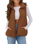 MEROKEETY Womens 2024 Puffer Vest Sleeveless Zip Up Quilted Coat Stand Collar Gilet Jacket With Pockets, Brown, Medium