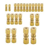 Legines Brass Compression Union Fitting Assortment Kit 1/8"(2 pcs), 3/16"(10 pcs), 1/4"(4 pcs), 5/16"(2 pcs), 3/8"(2 pcs) and 1/2" (2 pcs)