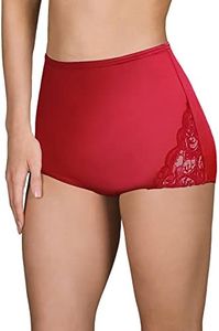 Shadowline Women's Nylon Full Brief Panty with Lace 3-Pack, Red, 9 Plus