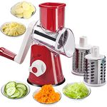 FAVIA Handheld Rotary Slicers for Vegetables Cheese Grater Shredder Veggie Mandoline Slicer Chopper 3 Stainless Steel Round GratersÃ‚ BPA Free (Red)