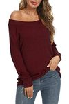 YSYOKOW Womens Sexy Off Shoulder Tops Long Sleeve Shirts Boat Neck Blouses Tunic(B Wine Red, Medium)