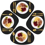 BIPASION Leather Placemats Set of 4, Round Placemats for Dining Table Heat-Resistant Non-Slip Washable Coffee Mats Kitchen Place Mats Easy to Clean Table Mats (Black)