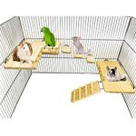 CAREUPET Wooden Platform with Ladder, Pet Activity Structure, Bird, Chinchilla, Guinea Pig, Hamster, Rat Cage Accessories