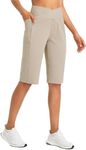 BALEAF Women's Bermuda Long Shorts 14" Knee Length High Waisted Athletic Shorts with Pockets Stretch Soft Loose Casual Summer Khaki XS