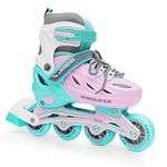 Jaspo Sparkle 2.0 Convertible & Adjustable Inline/Quad Roller Skates, 2-in-1 Design,Aluminium Chassis, 70mm PU 85A Wheels, PVC Shoe, Breathable mesh-for Kids & Youth (Pink/Green, M)