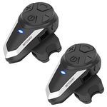 BETOWEY Motorcycle Intercom BT-S3 Motorbike Helmet Bluetooth Headset Communication Systems (Waterproof/Handsfree/Stereo Music/FM Radio/GPS) - 2 Pack, Silver