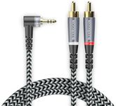 BlueRigger 3.5mm Aux to 2RCA Audio Cable (15FT, 90D Stereo Splitter Y 2RCA Male, Braided, 1/8" RightAngled TRS to RCA, Hi-Fi Sound, Metal Shell) - for Phones, Amplifiers, Tablets, Home Theater, HDTV