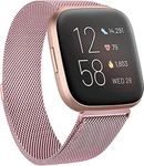 Reayou Metal Bands for Fitbit Versa 2 & Fitbit Versa & Fitbit Versa Lite Edition Band, Stainless Steel Loop Metal Mesh Replacement Sport Strap Bracelet Wristbands for Women Men (Small, Rose Pink)