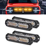 Amber Led Grille Lights for Trucks, Upgraded Waterproof, 12 Led Emergency Surface Mount Grill Strobe Light, 4PC Pack Mini Warning Flashing Bar for Dodge Ram Ford F150 F250 F350 Toyota Tacoma Truck (CB-02-Y)