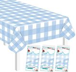 3 Pack Light Blue Gingham Tablecloth 54 x 108 Rectangular Plastic Table Cover Disposable Checkered Table Cloth Plastic Tablecloth for Party Baby Shower Picnic Wedding Blue Plastic Tablecloth