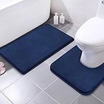 MEKO Memory Foam Bath Mat Non Slip, 2 Pieces Rugs Soft and Absorbent Bathroom Carpet, 50 * 80cm Floor Mat, 54 * 48cm U-Shaped Contour Rug for Tub Shower & Bath Room Machine Washable (Blue)