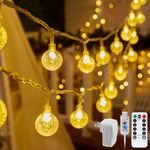 Globe String Lights Plug in - 33 ft 100 LED USB Crystal Globe Fairy Lights with Remote and Timer, Waterproof for Bedroom Tent Porch Patio Wedding Party Garden Indoor, Warm White and Multicolor