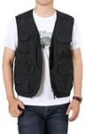 LOUECHY Men's Lightweight Cargo Vest Multi Pockets Utility Vest for Travel Hiking Fishing, Black, Medium