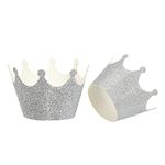 PATIKIL Cupcake Wrappers Paper, 24 Pack Baking Cups Standard Crown Decoration for Anniversary Birthday Weddings and Parties, Silver Tone