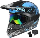 Dirt Bike Helmets Youth Motocross Helmet Fashion ATV Helmets Kids Motorcycle Helmet Off-Road Moutain Bike Helmets DOT Approved (Goggles Gloves Faceshield) (Blue, Medium)