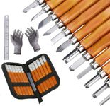 77 Star Wood Carving Tools, Professional Wood Carving Chisels Set with Grindstone, Professional Carbon Steel Whittling for Wood, Fruit, Vegetable Carving, Sculpture & Wax DIY Craft (15 in 1 Set)