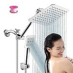 COSYLAND Shower Head Combo 8” Rainfall high Pressure 3 Settings Handheld with 11” Extension Arm Height/Angle Adjustable with 60” Hose, Chrome,3 Way Diverter Upgraded