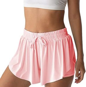 Flowy Athletic Shorts for Women Running Tennis Butterfly Shorts Girls 2-in-1 Double Layer Quick-Drying Comfy Shorts Small, Pale Pink