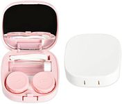 Contact Lens Case Portable Contact Lens Storage Box with Mirror, Daily Contact Lens Holder Kit for Women Girls Travel Lens Storage Box with Tweezer Remover (White + Pink)