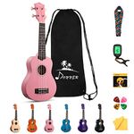 Donner Ukulele Beginner Soprano Ukulele Kit 21 inch Starter Set Adult Ukelele Hawaii Guitar with Uke Oneline Lesson String Tuner Picks DUS-10 Pink