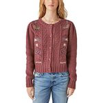 Lucky Brand Women's Embroidered Cardigan Sweater, Rose Brown, L