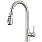 DERW Kitchen Tap, Pull Out Kitchen Mixer Tap, 360° Swivel Spout, 3 Modes Spray, Brushed Stainless Steel, Anti-Splash, Single Handle Easy Control, Quick DIY Install for UK Family Kitchens