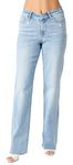 Judy Blue Women's High-Rise V Front Waistband Straight Jeans 82483, Light Blue, 24 Plus