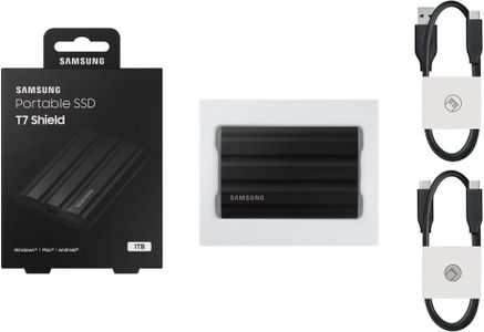 Samsung T7 Shield 1TB Portable SSD – USB 3.2, IP65 Water Resistant, Black