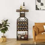 GarveeHome Wine Rack Freestanding Floor Wine Holder, Multi-Functional Mini Bar Table, Corner Bottle Rack with Storage Shelves, Decorative Rustic Wine Glass Stand for Living Room Dining Room (Brown)