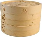 Altra Astra Bamboo Steamer - 8 inch, 100% Glue Free Construction with Reusable Cotton Sheets, Perfect for Healthy Steaming of Dim Sum, Bao Buns, Vegetables, Meat & Fish, 2 Tiered Basket