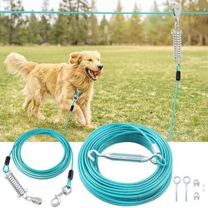 LUFFWELL 200FT Dog Runner for Yard with 15FT Tie Out Cable - Heavy Duty Trolley System for Large Dogs Up to 250LBS, Backyard/Park/Camping Use (Ice Blue, 200FT+15FT)