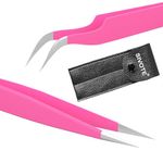 SIVOTE Lash Tweezers for Eyelash Extensions, Hand Calibrated Straight & Curved Tip, Pack of 2, Pink Eyelash Tweezers for Lash to Elevate Your Lash Artistry!