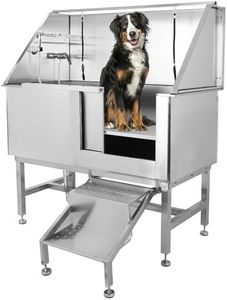 Garvee 50" Dog Grooming Tub, Pet Wash Station, Professional Stainless Steel Pet Grooming Tub with Ramp, Faucet, Sprayer, and Drain Kit, Right Door