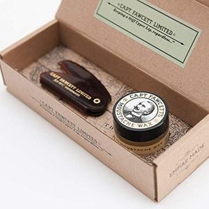 Captain Fawcett's - Cire à moustache (parfum bois de santal) & peigne à moustache de poche pliant (CF.87T) - Fabriqué en Angleterre