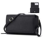 Women Crossbody Wallet Purse, RFID Card Holder Wristlet Clutch 2 Straps, A-black, Small