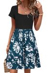 Newshows Summer Dresses for Women UK Square Neck Ladies Party Dress Beach Sundress Floral-4