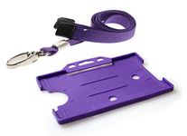 Customcard ltd® Holder and Lanyard Neck Strap with Lobster Metal Clip for ID Badge, ID Card - Colour Purple. Recyclable Holder and ECO Friendly Lanyard (Purple)