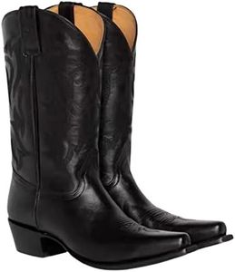 OTMYIGO Bottes pour Femmes, Bottes de Cow-Boy brodées occidentales à Bout Pointu, Bottes rétro à Talons carrés, Bottes mi-Tube à Enfiler, Grande Taille 45,Noir,43